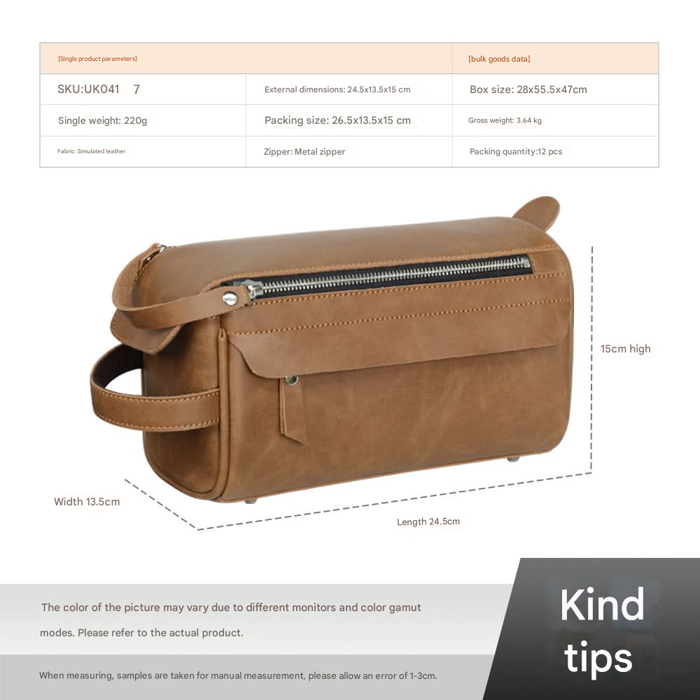 Retro Men's PU Leather Wash Bag - Waterproof Clutch Organizer