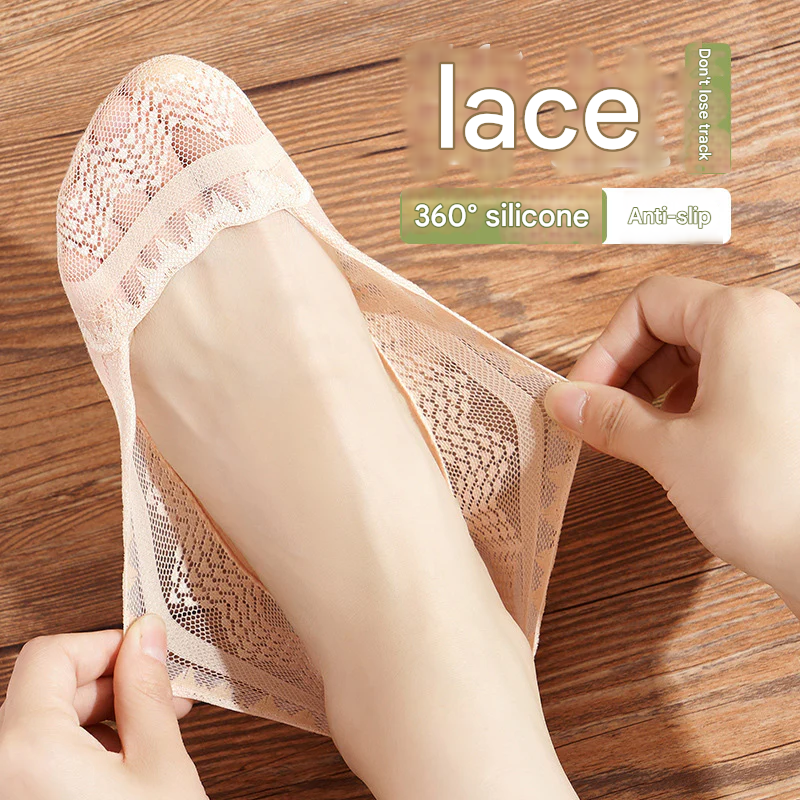 Women’s Lace Invisible Socks – Quick-Dry Cotton Non-Slip Low Cut