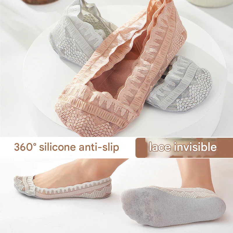 Women’s Lace Invisible Socks – Quick-Dry Cotton Non-Slip Low Cut