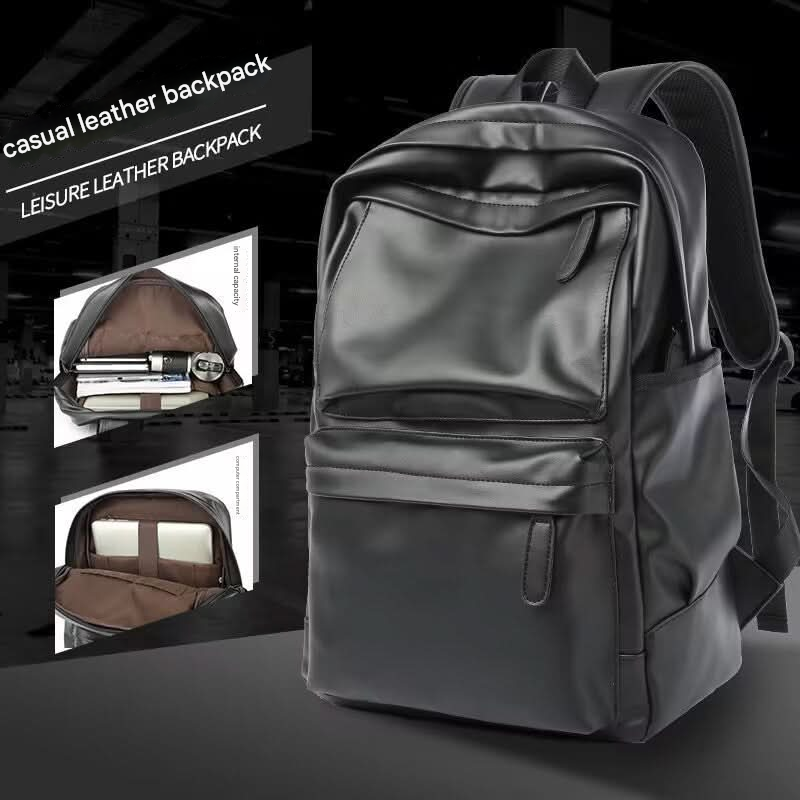 Unisex Urban Style PU Leather Student Backpack – Laptop Bag, 14-Inch Capacity
