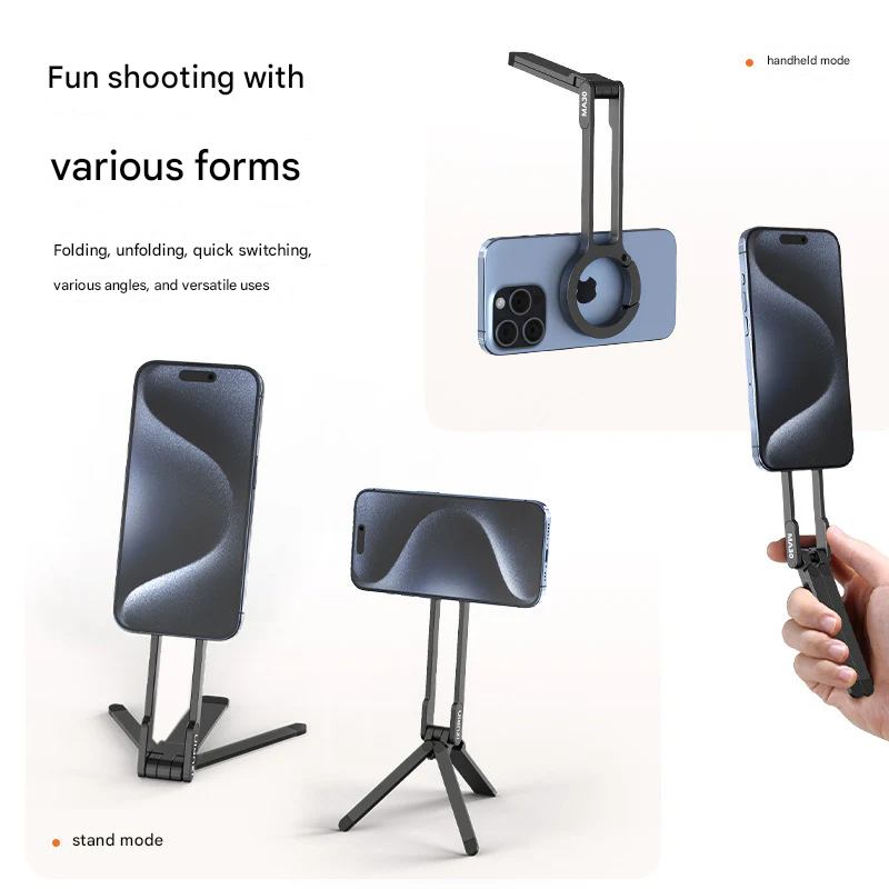 MagSafe Phone Tripod Stand – 360° Rotating Magnetic Holder with Spring Buckle