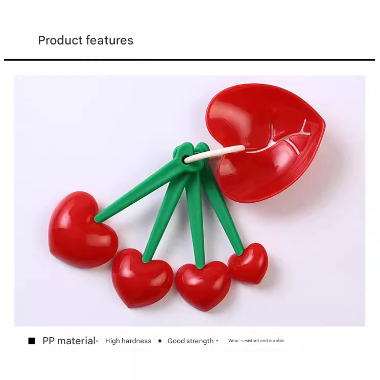 5-Piece Heart-Shaped Measuring Spoon Set – Egg White Separator, Red Plastic