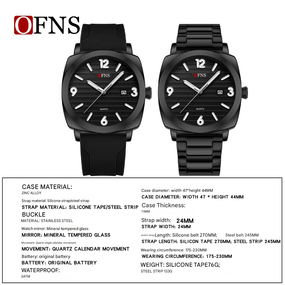 OFNS Men’s Quartz Business Watch – Waterproof Luminous Calendar Watch with Square Dial