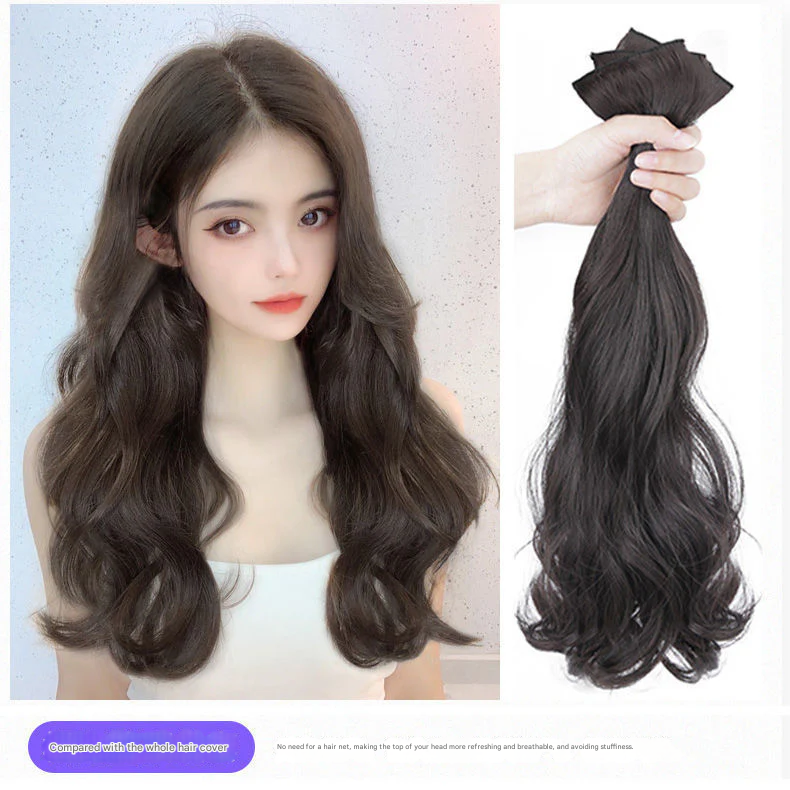 Volumizing Curly Hair Extensions for Women – Three-Piece Seamless Wavy Wig Set (Dark Brown)