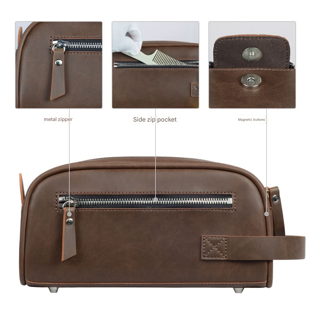 Retro PU Leather Wash Bag - Cosmetic Organizer for Travel