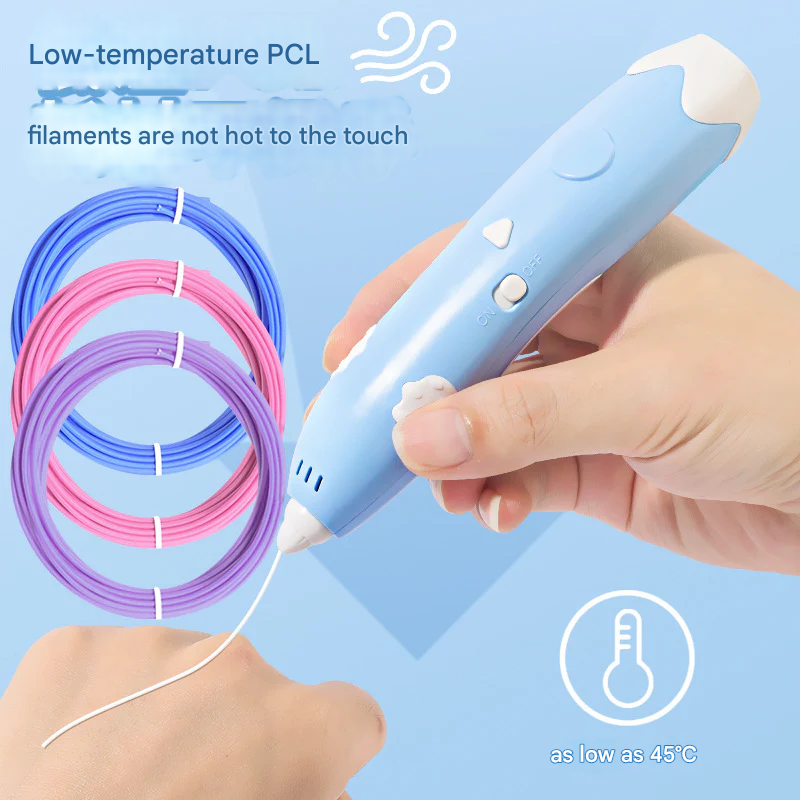 Wireless 3D Printing Pen for Kids – Low-Temperature Drawing Tool with 3 Filament Rolls