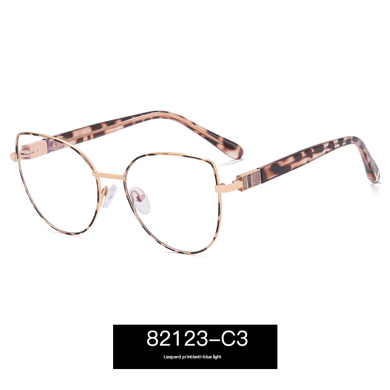 Women’s Cat-Eye Blue Light Glasses – Elegant Metal Full Frame with Rhinestone
