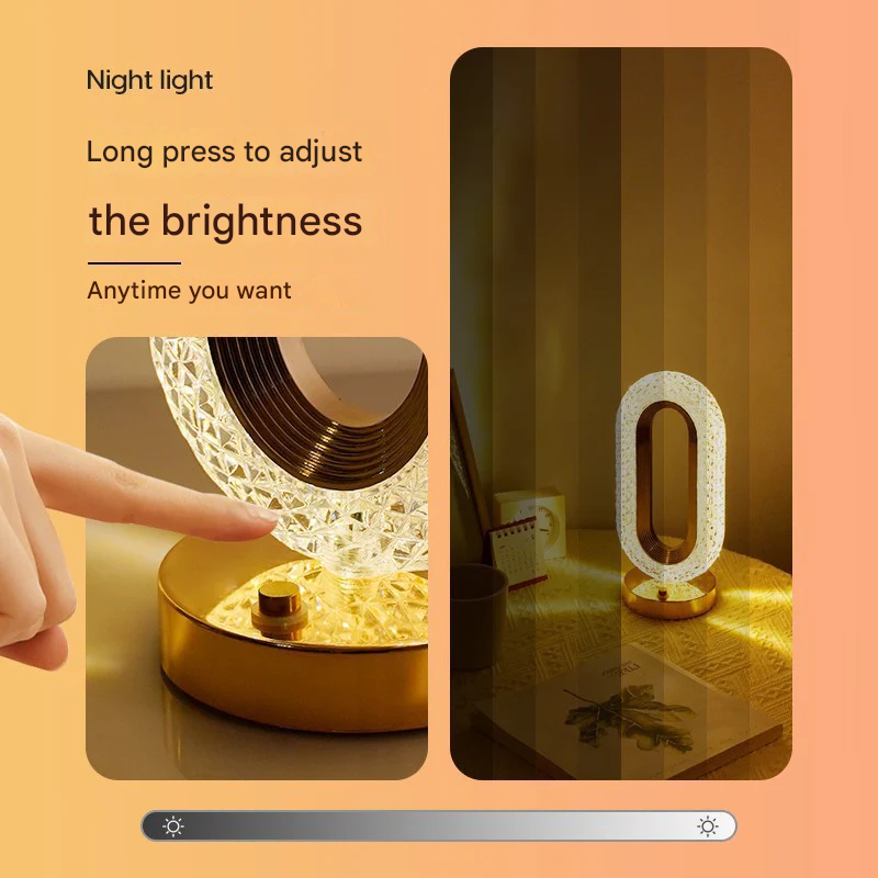 Crystal Touch Table Lamp – Luxury Bedside Night Light with 3-Color Modes