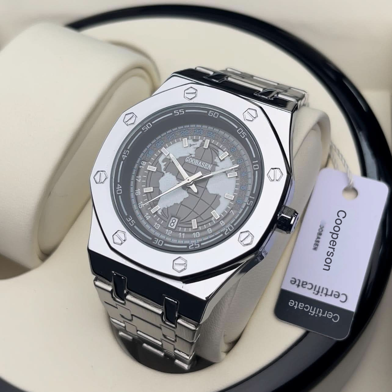 Men’s Luminous Octagon Dial Quartz Watch – Calendar Display