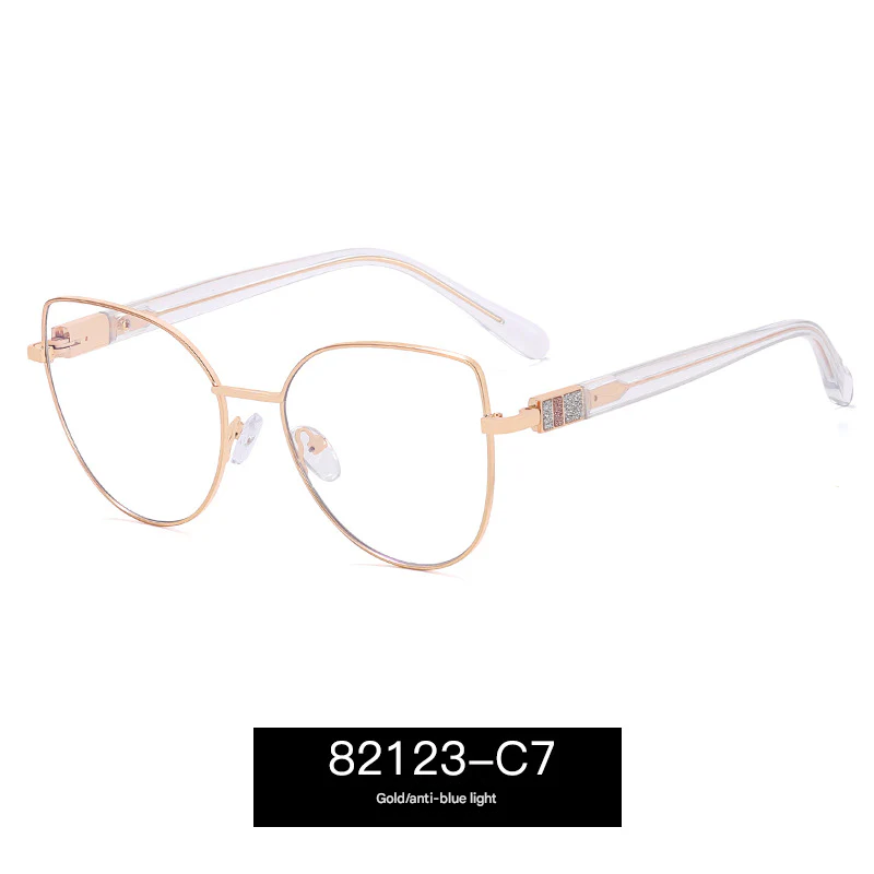 Women’s Cat-Eye Blue Light Glasses – Elegant Metal Full Frame with Rhinestone