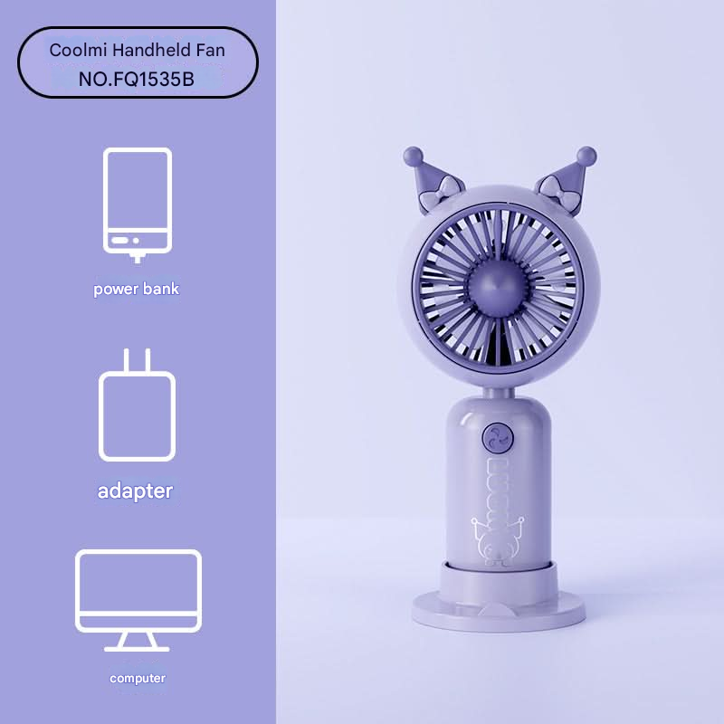 Portable Cartoon Handheld Fan – USB Rechargeable, Detachable Base