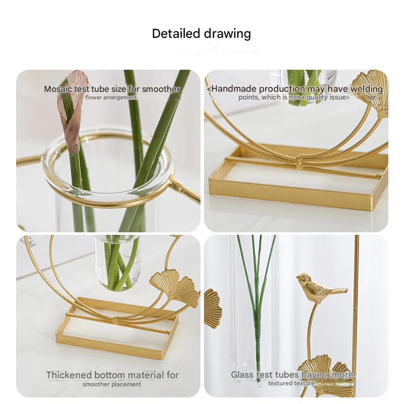 Gold Bird Flower Vase – European-Style Decorative Vase (Artificial Flowers not included)