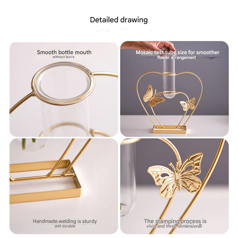 Gold Butterfly Flower Vase – European-Style Faux Flower Arrangement