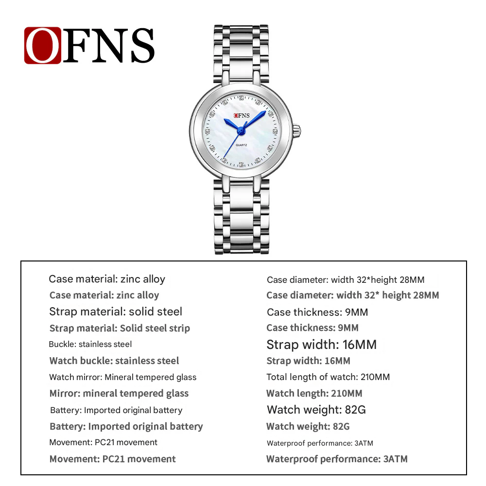 OFNS Diamond Round Pointer Dial Quartz Watch – Waterproof Business Watch for Women