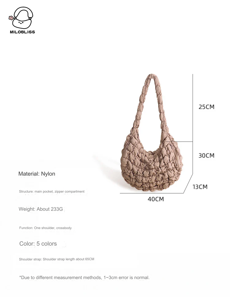 Cloud Pleated Large Nylon Shoulder Bag - Niche Design for Women