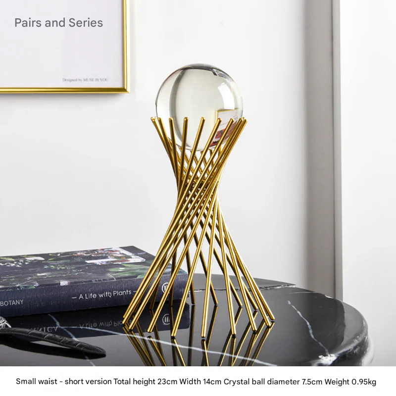 Modern Gold Geometric Crystal Ball Decor – Elegant Alloy Decorative Holder