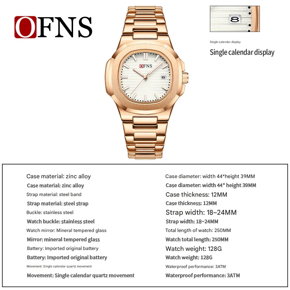OFNS Men’s Quartz Watch – Waterproof Business Timepiece with Steel Strap