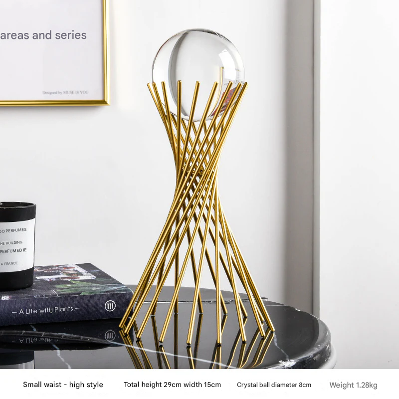 Modern Gold Geometric Crystal Ball Decor – Elegant Alloy Decorative Holder
