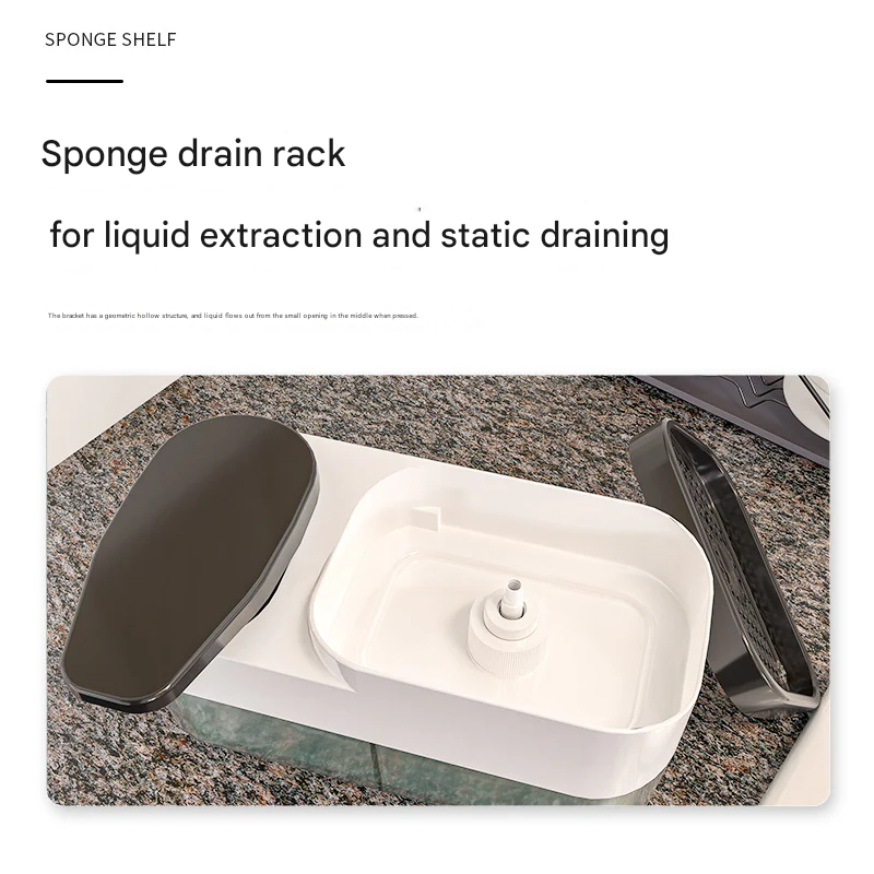Manual Kitchen Soap Dispenser with Sponge Holder – 1000ml ABS Push Press Box