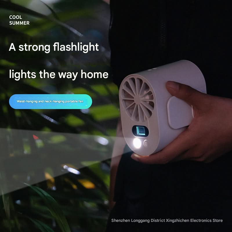 Portable Waist Clip Fan with Flashlight & Power Bank – Rechargeable