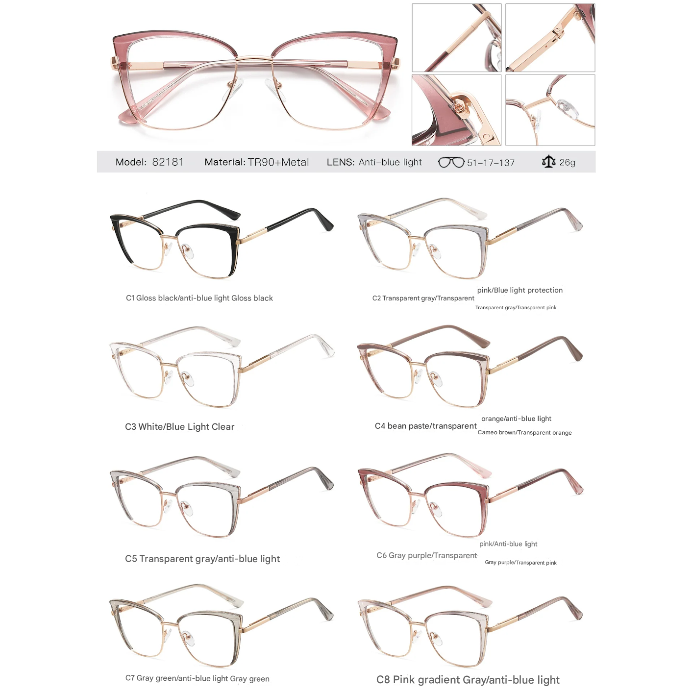 Cat-Eye Anti-Blue Light Glasses for Women – Light Luxury Optical Frame | Myopia-Ready