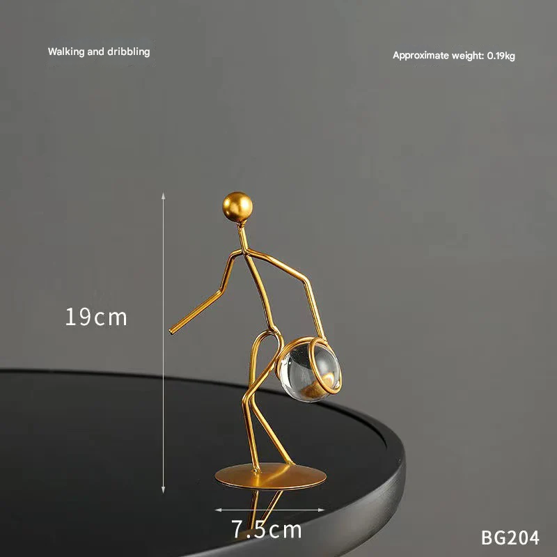 Modern Gold Sports Figure Decor – Iron Crystal Ball Sculpture for Home
