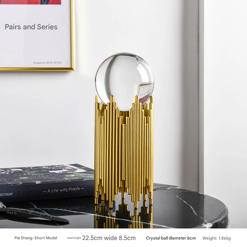 Modern Gold Geometric Crystal Ball Decor – Elegant Alloy Decorative Holder