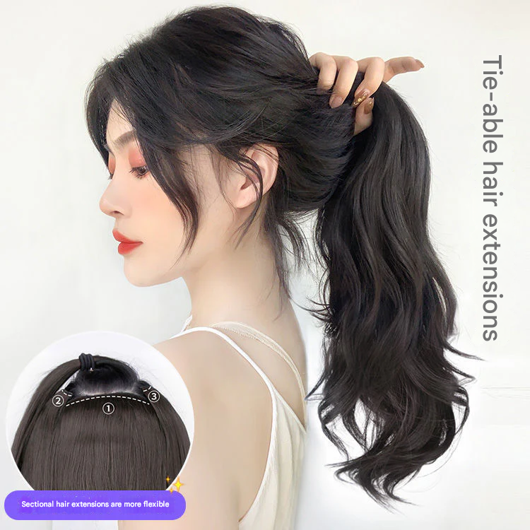 Volumizing Curly Hair Extensions for Women – Three-Piece Seamless Wavy Wig Set (Dark Brown)