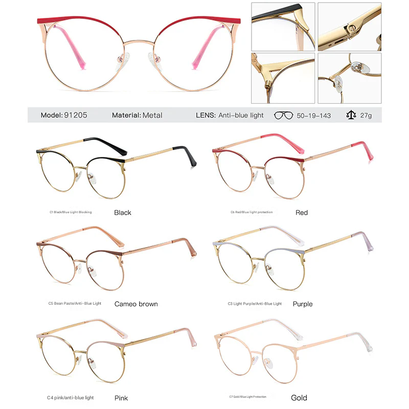 Women's Round Metal Blue Light Glasses – Full Frame Myopia-Ready Eyewear