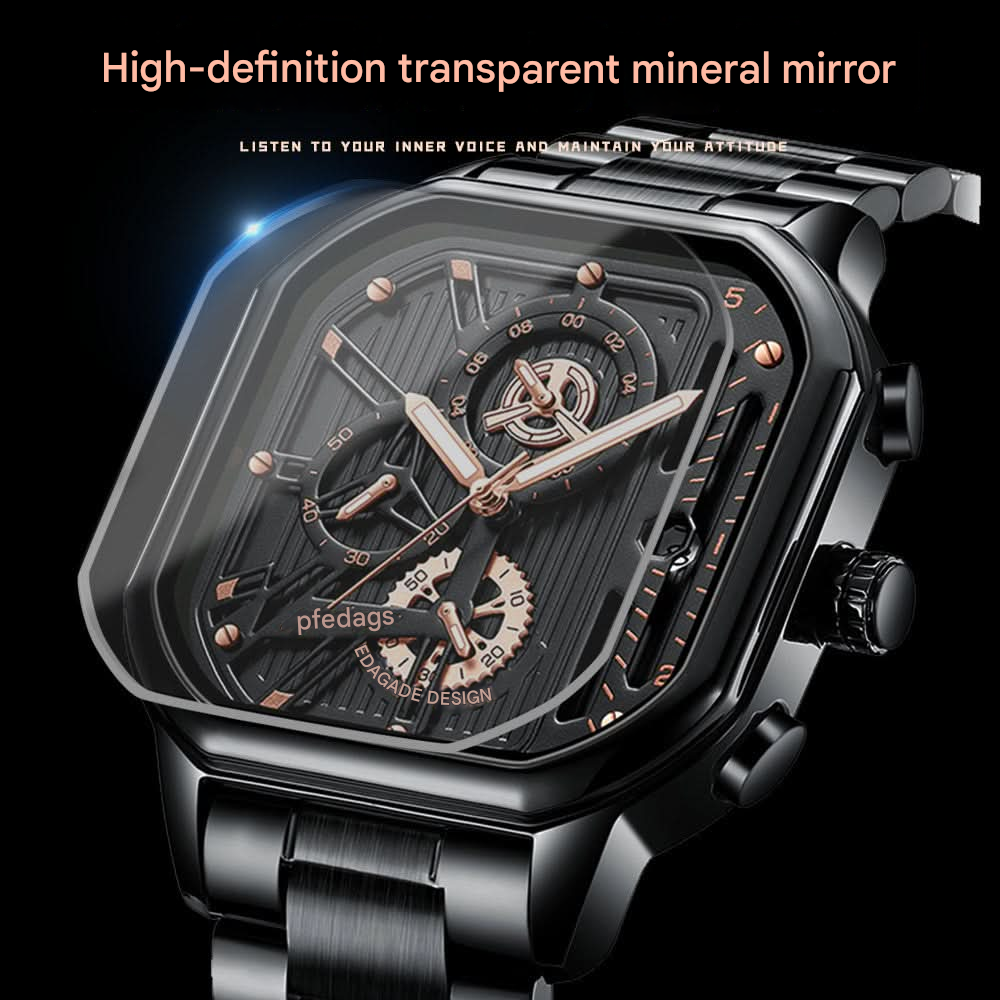 Men’s Trendy Quartz Chronograph Watch – Stainless Steel, Luminous Dial