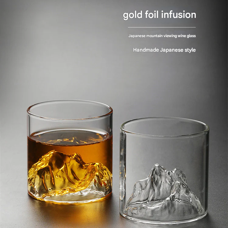 High Borosilicate Glass Whiskey Cup – Heat-Resistant Mountain Glass for Home & Bar Use
