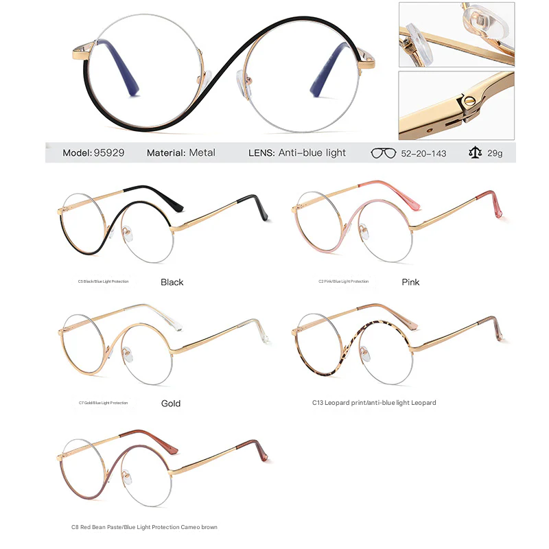 Women’s Metal Half-Frame Blue Light Glasses – Stylish Optical Frames for Myopia