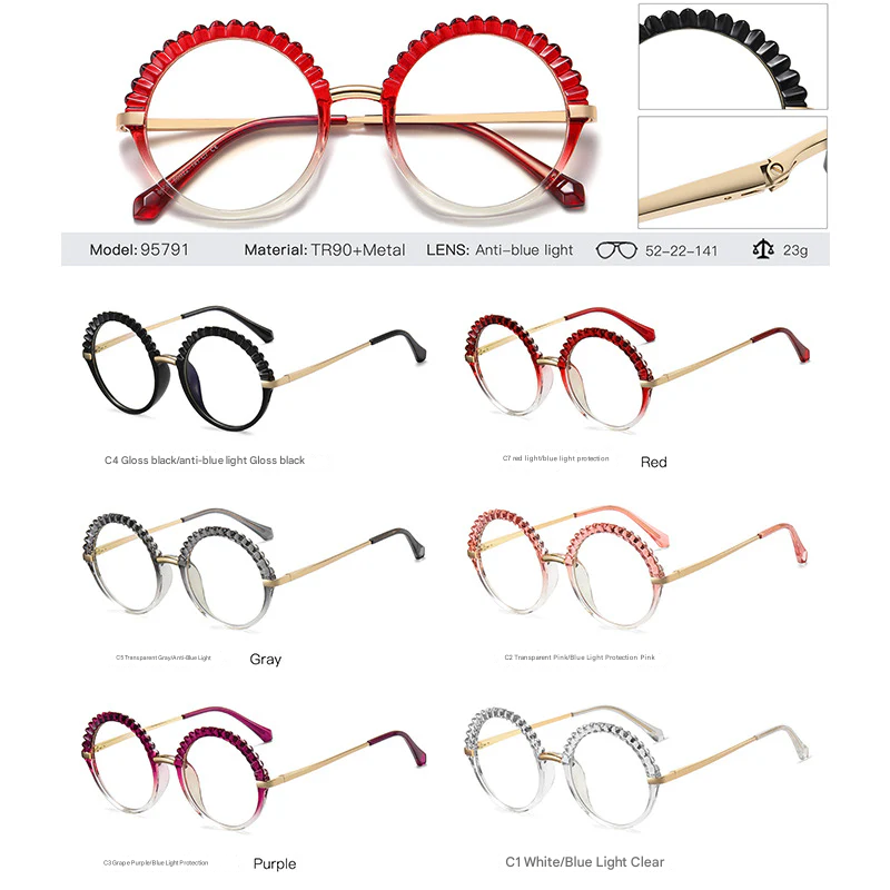 Women's Round Frame Blue Light & UV400 Glasses – Full Frame Optical Eyewear