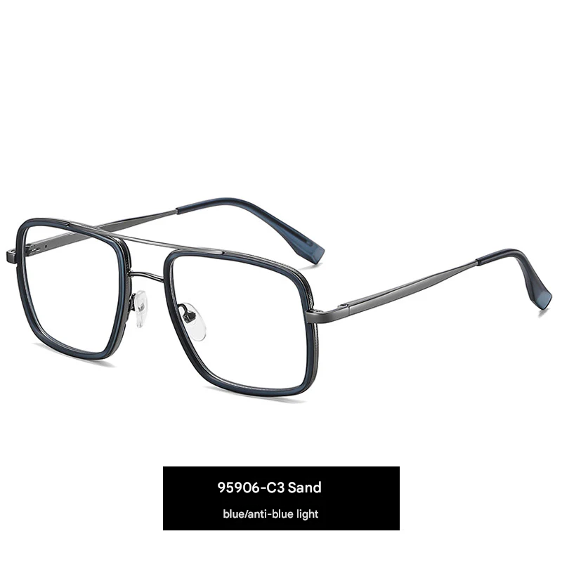 Men’s Square Frame Anti-Blue Light Glasses – Large Optical Flat Mirror UV400
