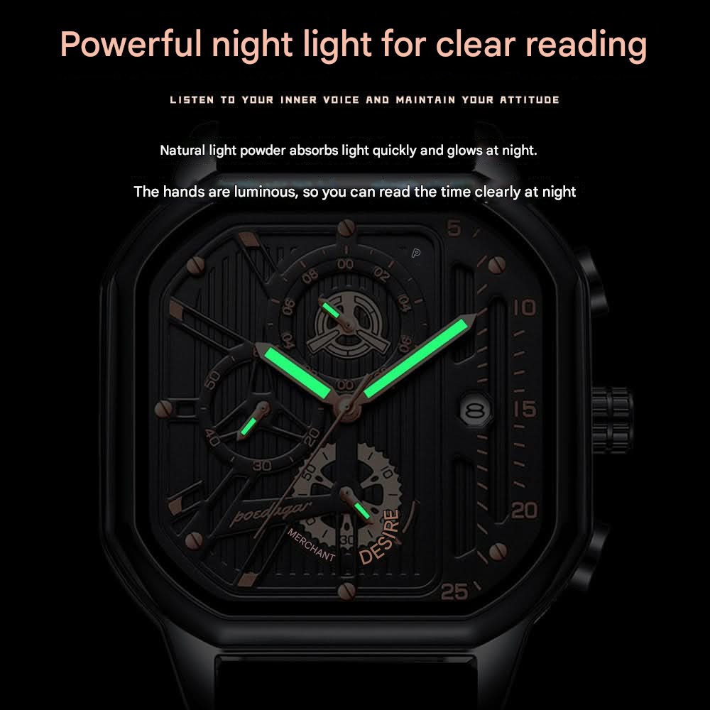 Men’s Trendy Quartz Chronograph Watch – Stainless Steel, Luminous Dial