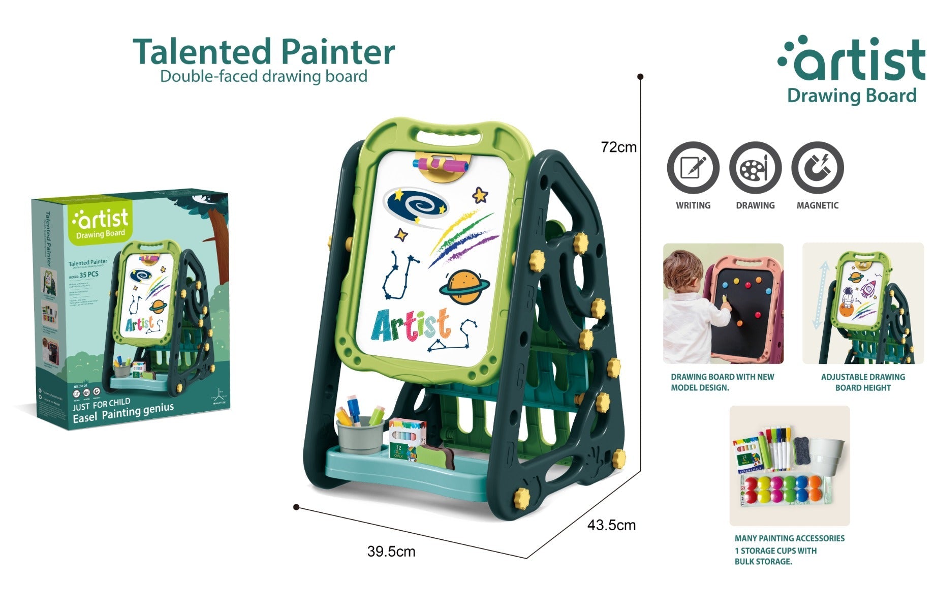 Talented Painter Double Sided Drawing Board 35pcs Green