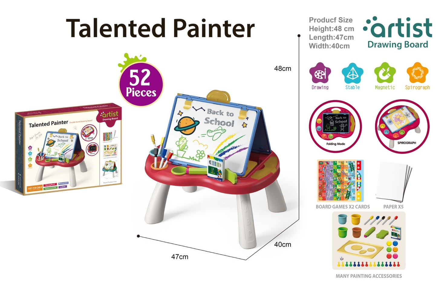 Talented Painter Double Sided Drawing Board 52pcs