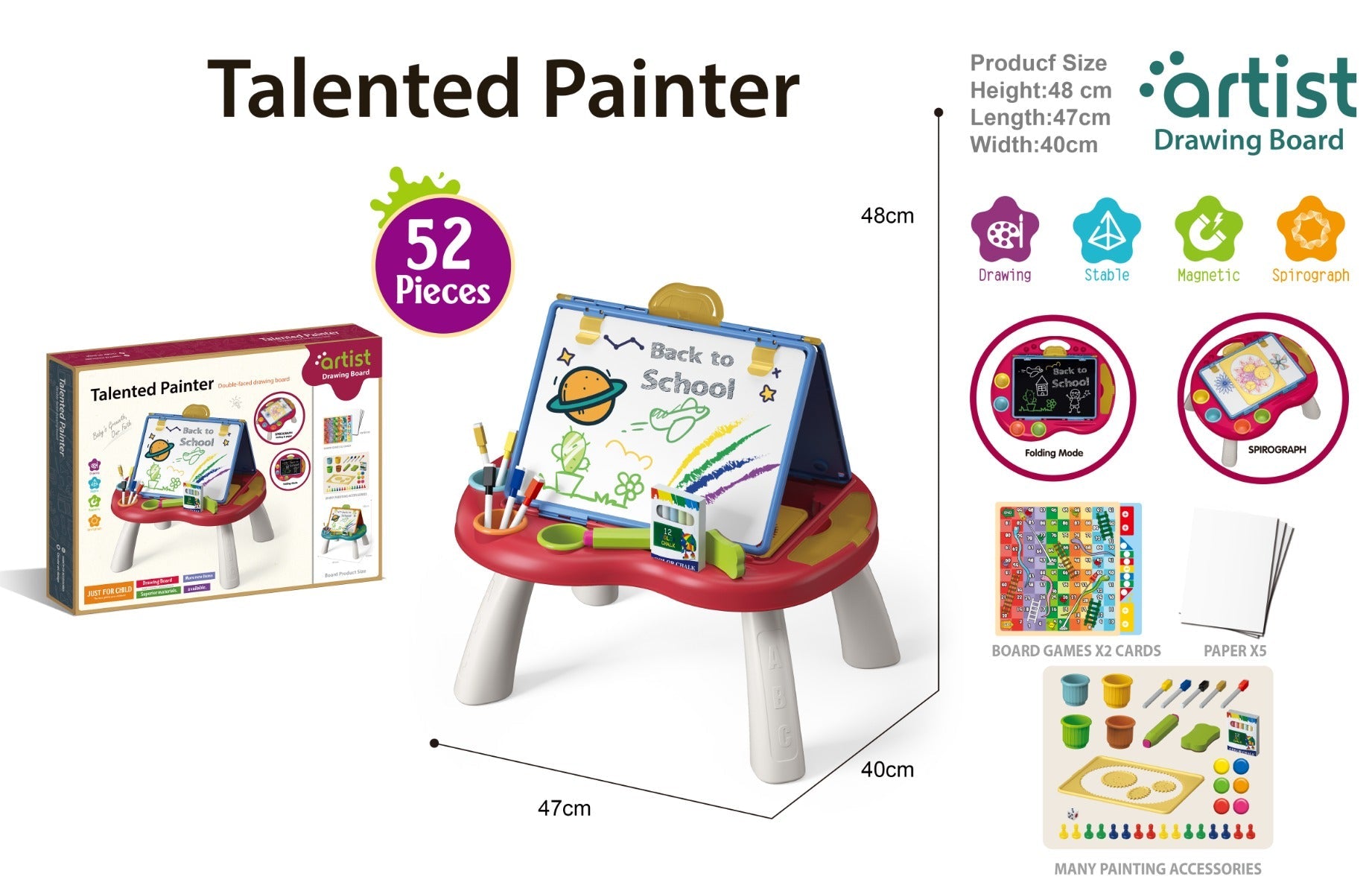 Talented Painter Double Sided Drawing Board 52pcs