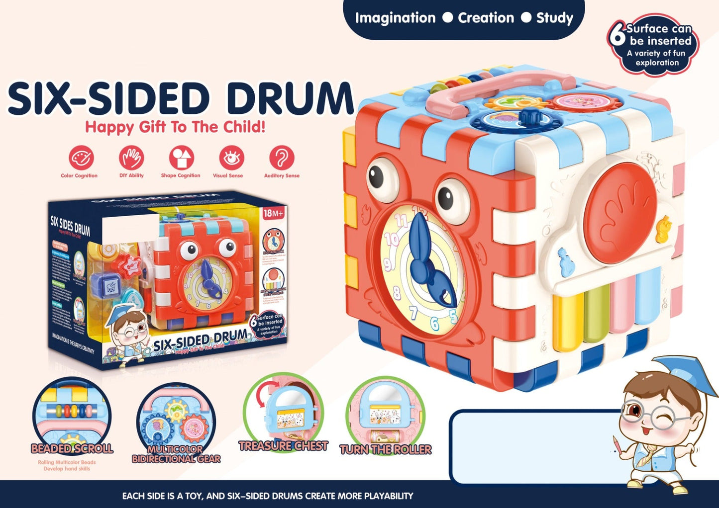 Play & Learn Infant 6 Side Drum Toy With Light & Music