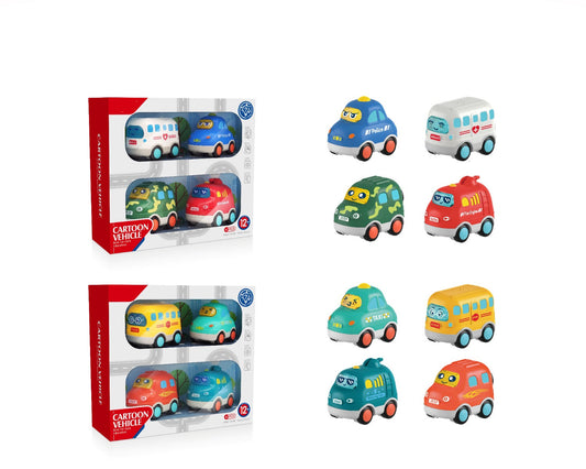 Play & Learn Infant Soft Cartoon Vehicle Pack of 4 Assorted