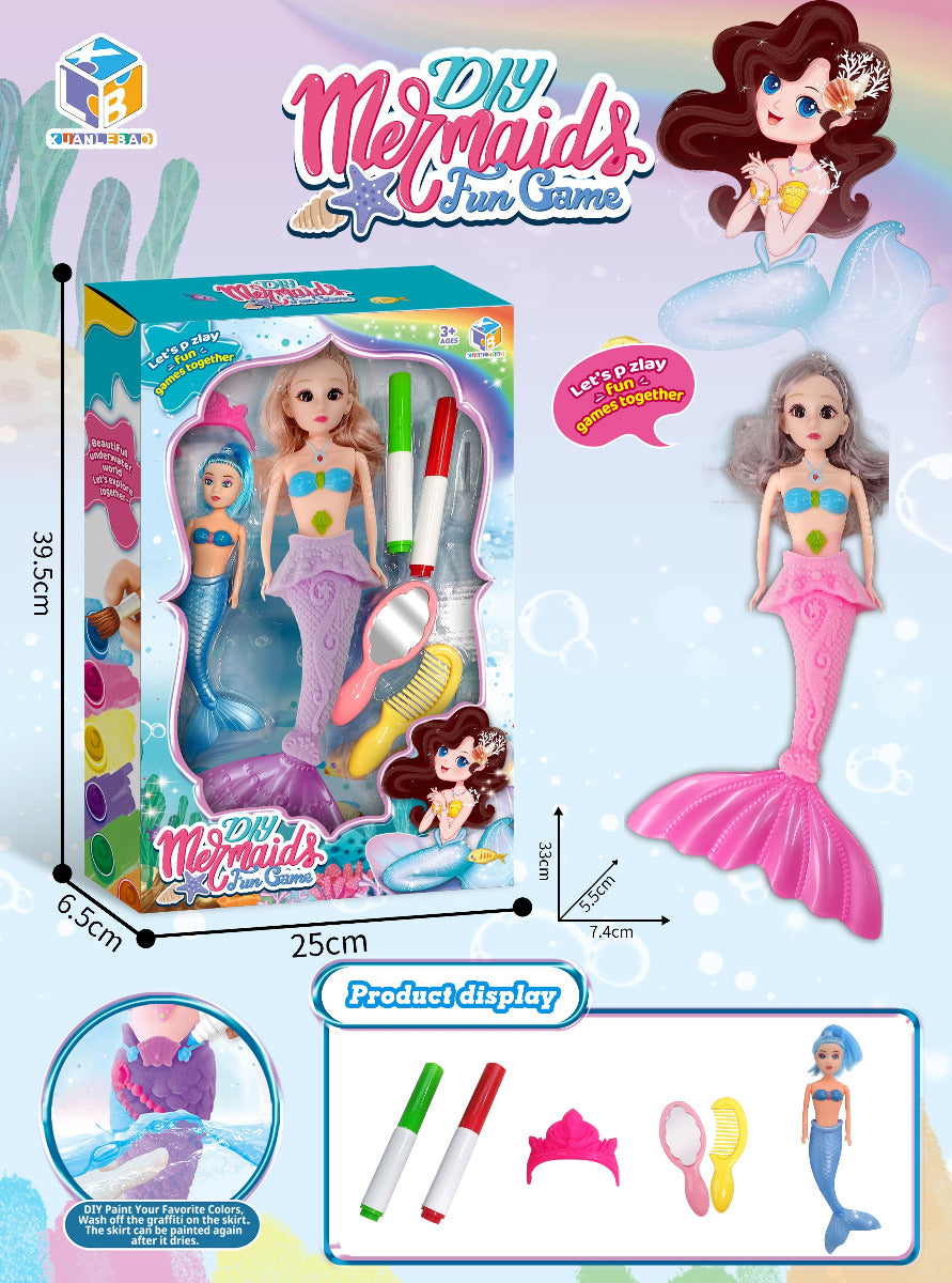 Diy Funny Mermaid 14-inch Diy Painted Enamel Flocked Mermaid