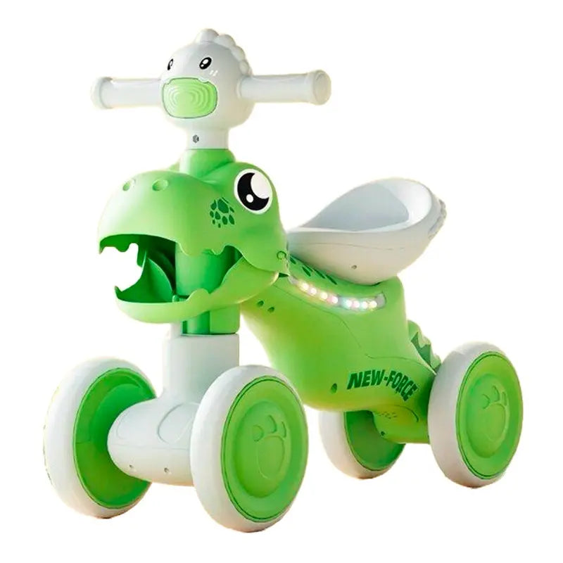 Kids Dinosaur Balance Bike 4 Wheels with Music and Lights Green
