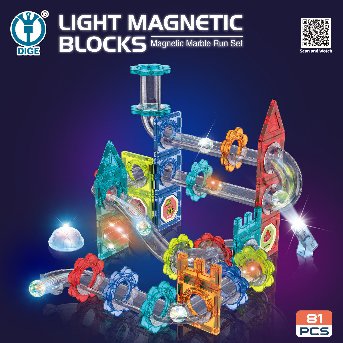 Magnetic Ball Track Bricks Light Version-81pcs