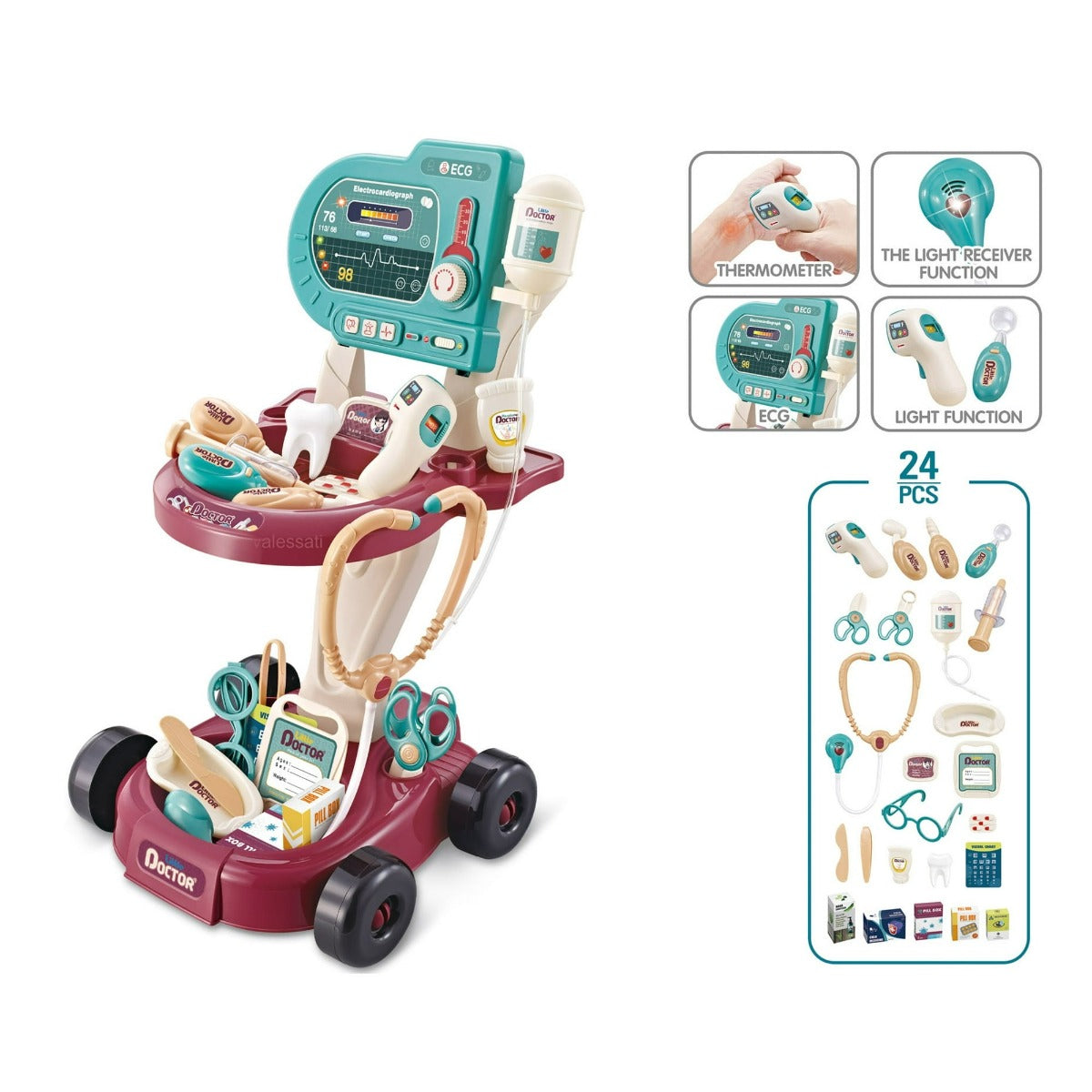 Doctor Play Set Toy Medical Equipment with x-Ray Trolley 29pcs