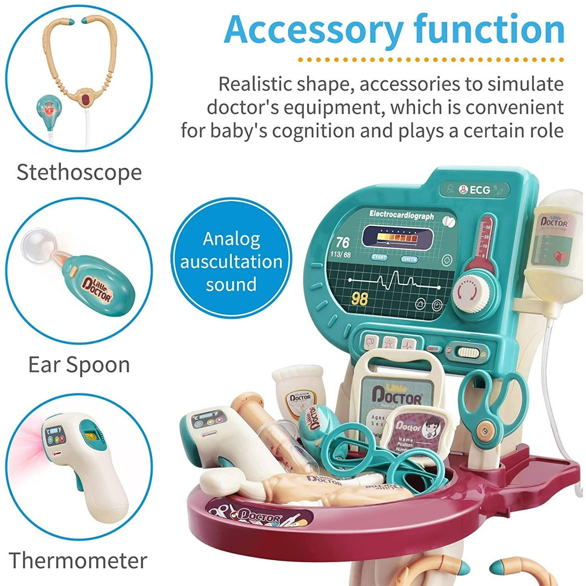 Doctor Play Set Toy Medical Equipment with x-Ray Trolley 29pcs