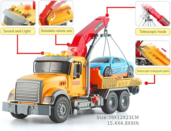 Tow Truck Toy Friction Powered Transport Truck Crane
