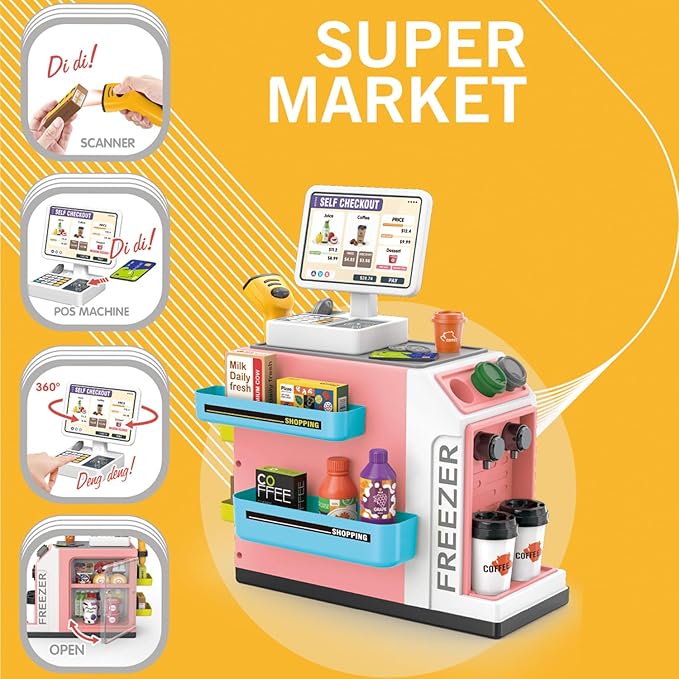 Cash Register Playset For Kids Pink 46pcs