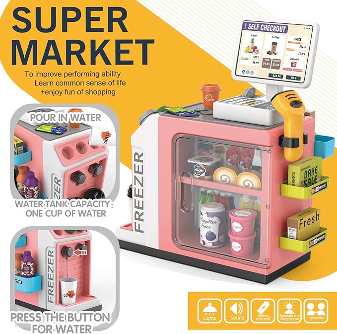 Cash Register Playset For Kids Pink 46pcs