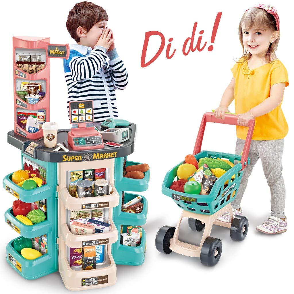 Supermarket Shopping Set with Trolley for Kids & 47 Accessories
