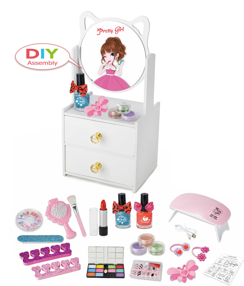 Makeup Set With Circle Mirror Desk 21 Pcs